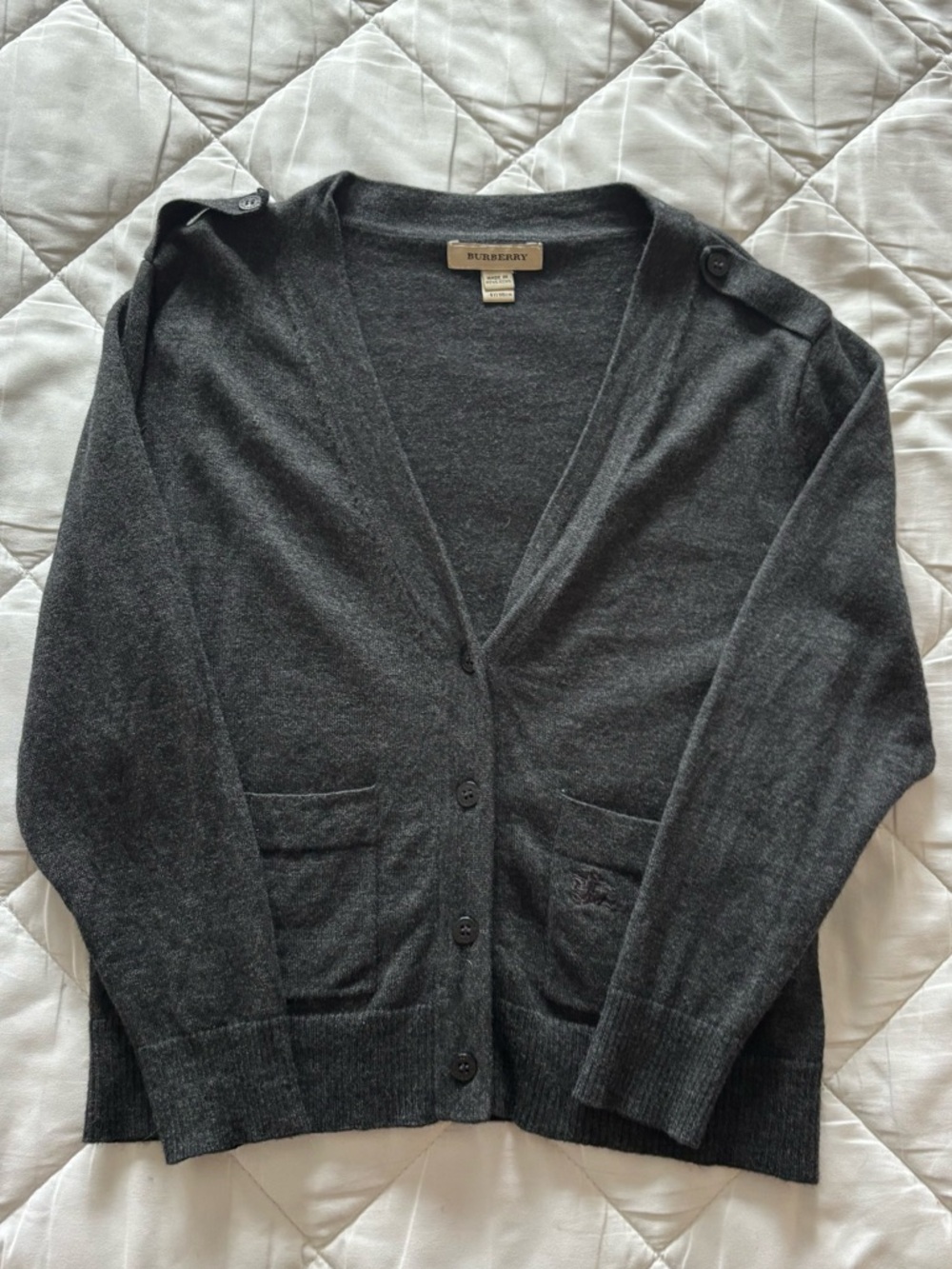 Kids Burberry Cotton Cashmere Charcoal Cardigan